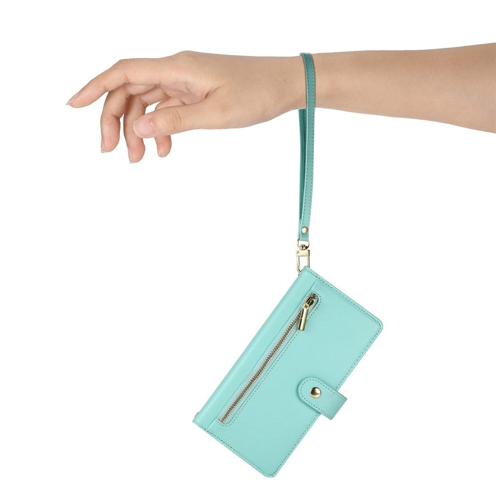 EIDERWOOD iPhone 17 Flip Deksel med Kortholder / Glidelåslomme / Stropp - Turkis