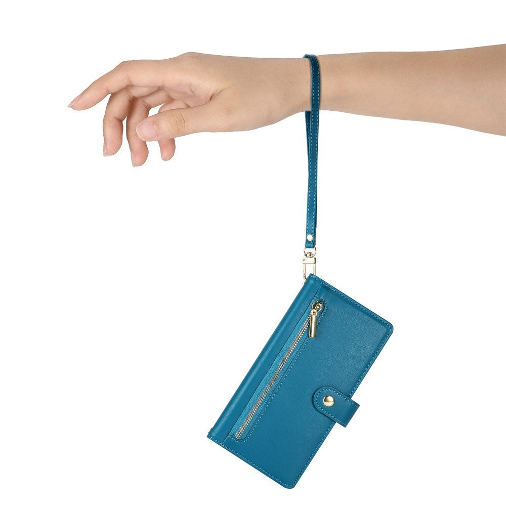 EIDERWOOD iPhone 17 Pro Max Flip Deksel med Kortholder / Glidelåslomme / Stropp - Blå