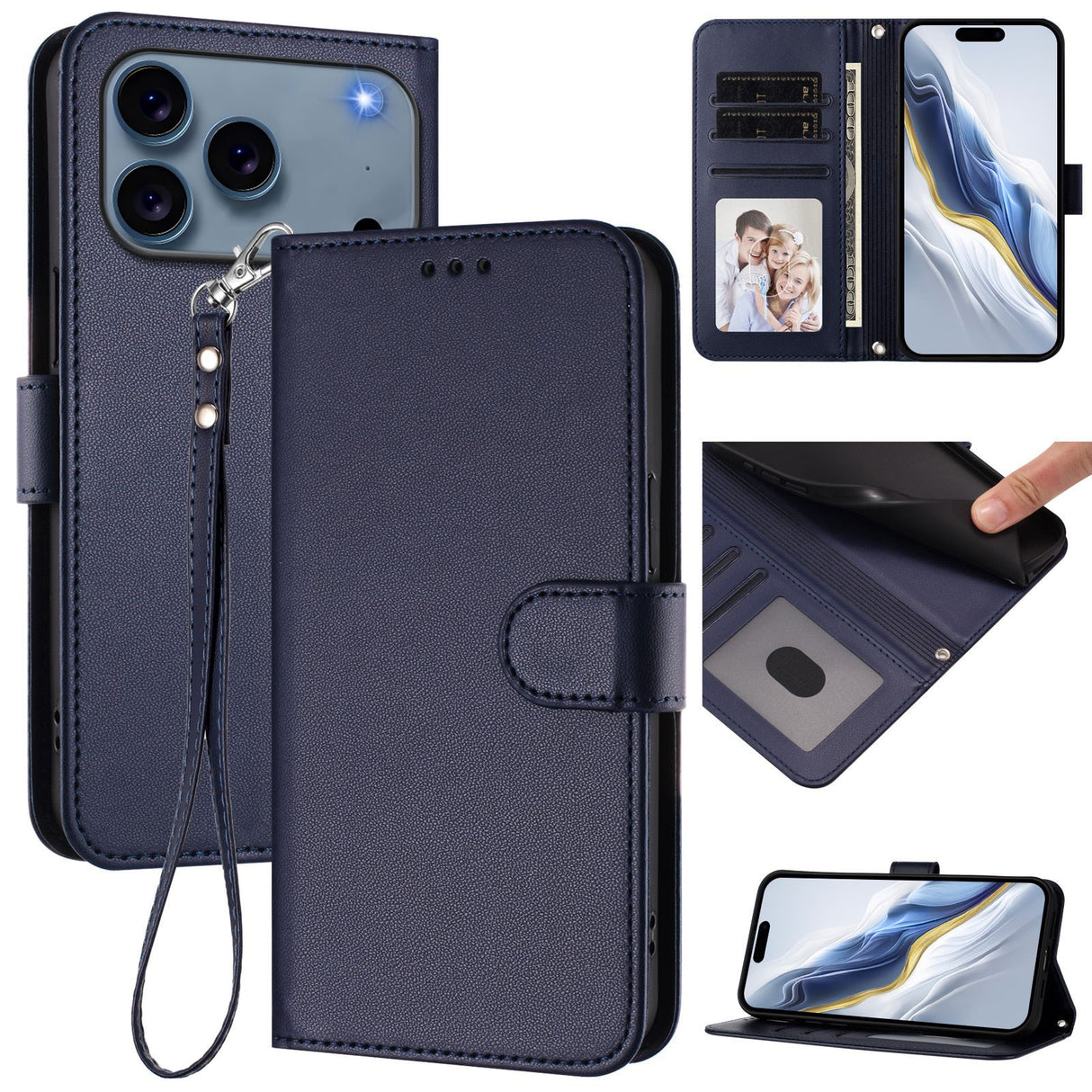 iPhone 18 Pro Max / 17 Pro Max EIDERWOOD Kunstskinn Flip Deksel m. Stropp - Blå