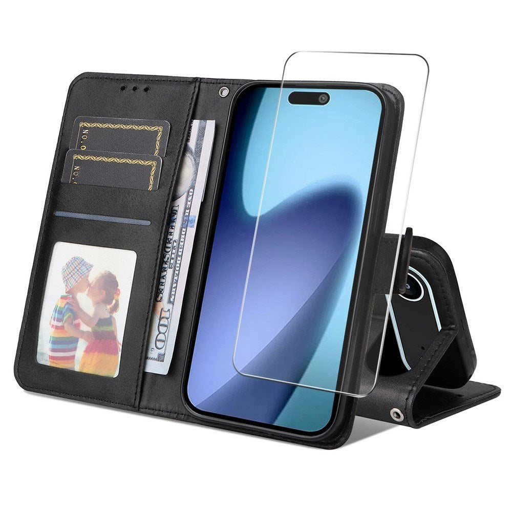 EIDERWOOD iPhone Air 2-i-1 Kunstskinn Flip Deksel med Skjermbeskyttelsesglass - Svart