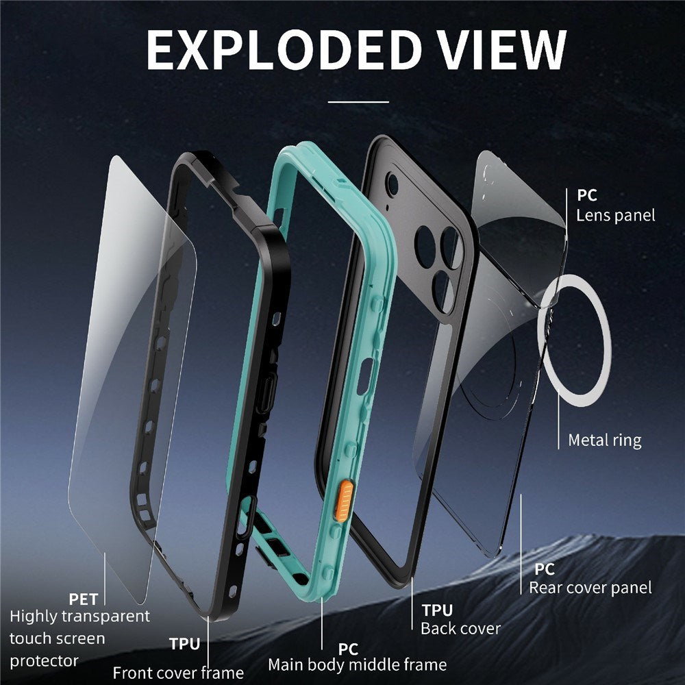 EIDERWOOD iPhone 17 Pro Max Vanntett Håndverker Deksel m. Skjermbeskytter & Stropp - MagSafe Kompatibel - Blå