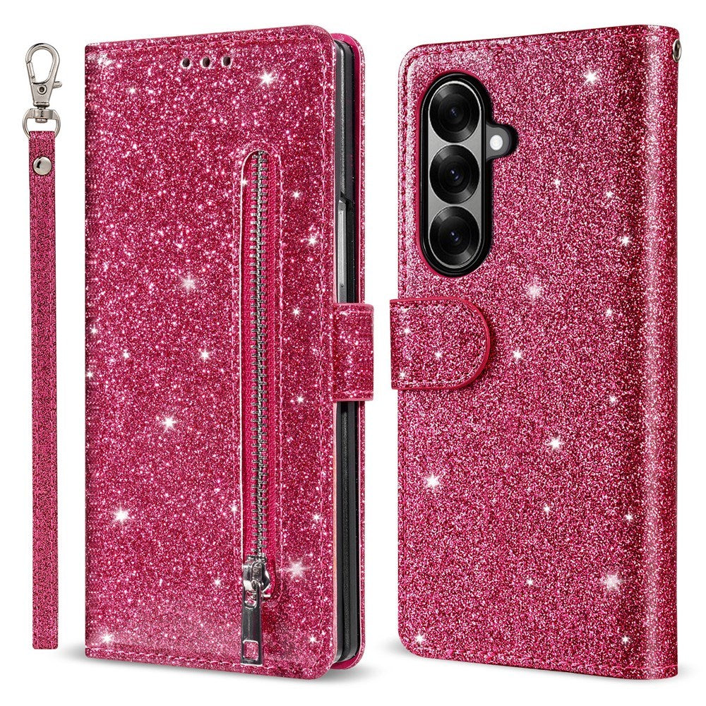 EIDERWOOD Samsung Galaxy Z Fold7 Glitter Flip Deksel m. Lommebok & Stropp - Rosa