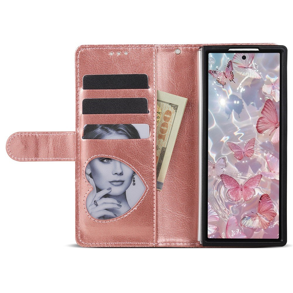 EIDERWOOD Samsung Galaxy Z Fold7 Glitter Flip Deksel m. Lommebok & Stropp - Rosegull