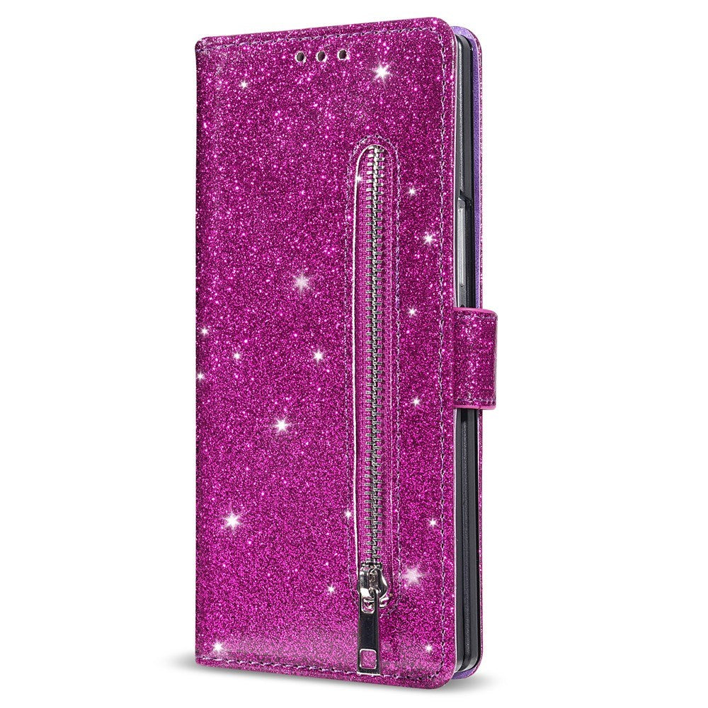 EIDERWOOD Samsung Galaxy Z Fold7 Glitter Flip Deksel m. Lommebok & Stropp - Lilla