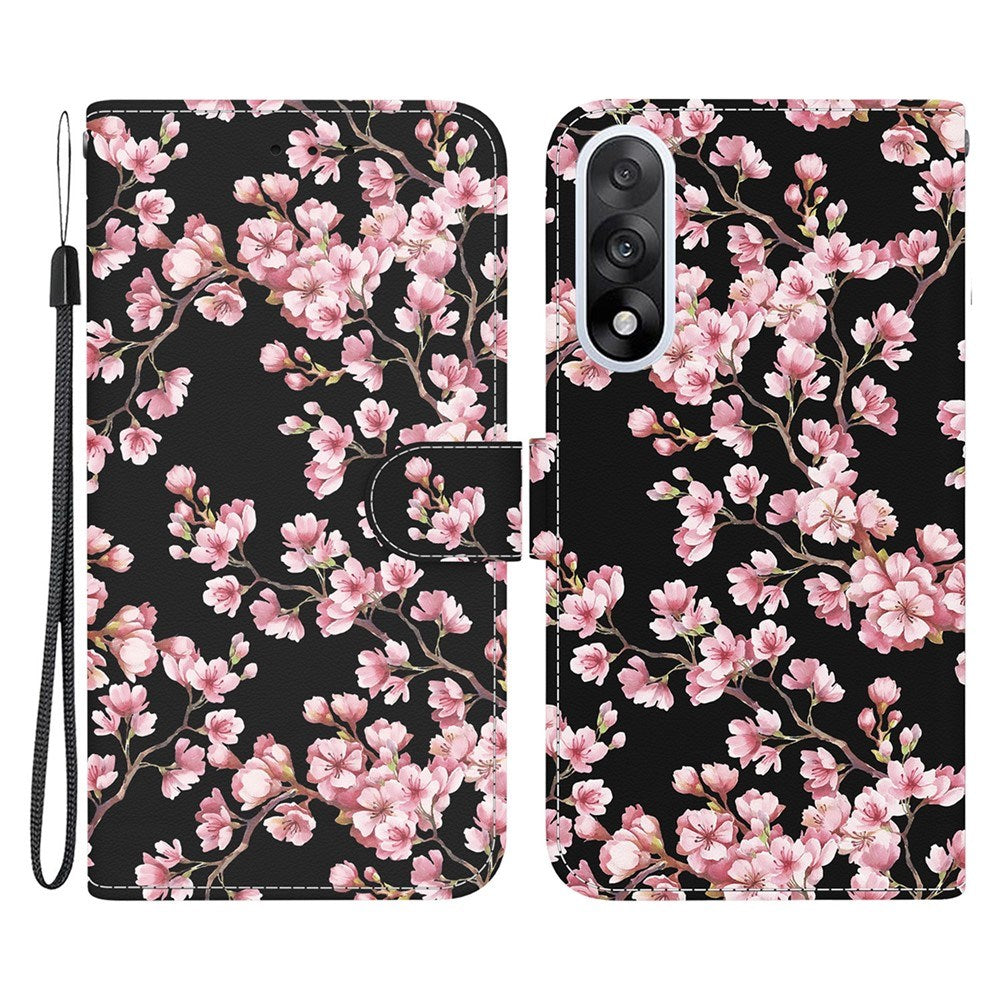 EIDERWOOD OnePlus Nord 5 Kunstskinn Flip Deksel med Kortholder & Stropp – Plommetre med Blomster