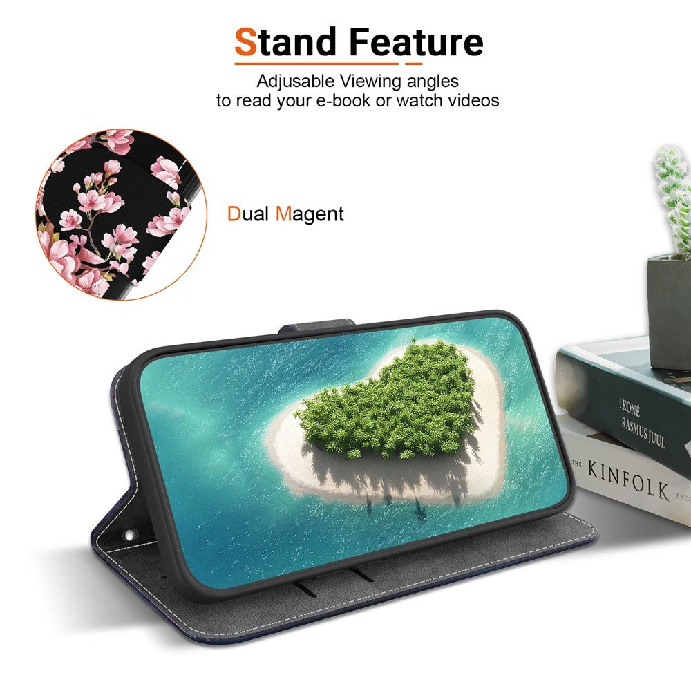 EIDERWOOD OnePlus Nord 5 Kunstskinn Flip Deksel med Kortholder & Stropp – Plommetre med Blomster