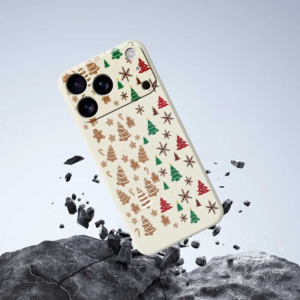 EIDERWOOD iPhone 17 Pro Jule Deksel - Fleksibel Plast - Pepperkakemenn & Juletrær / Beige