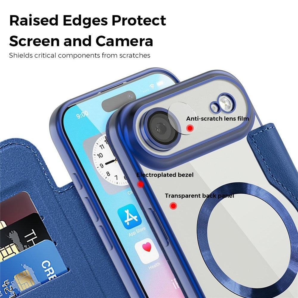 EIDERWOOD iPhone Air Flipp Deksel med Gjennomsiktig Bakside – MagSafe Kompatibel – Mørk Blå