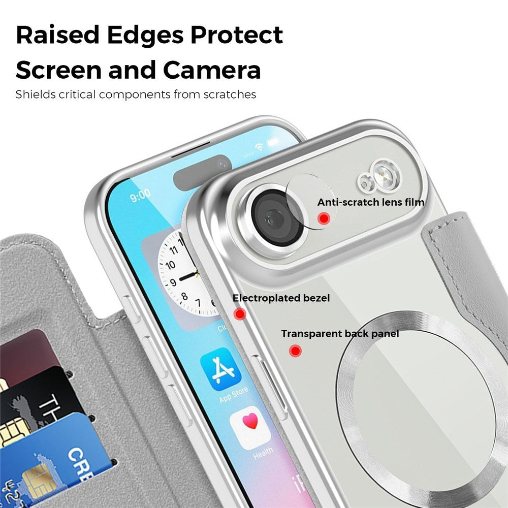 EIDERWOOD iPhone Air Flipp Deksel med Gjennomsiktig Bakside – MagSafe Kompatibel – Grå