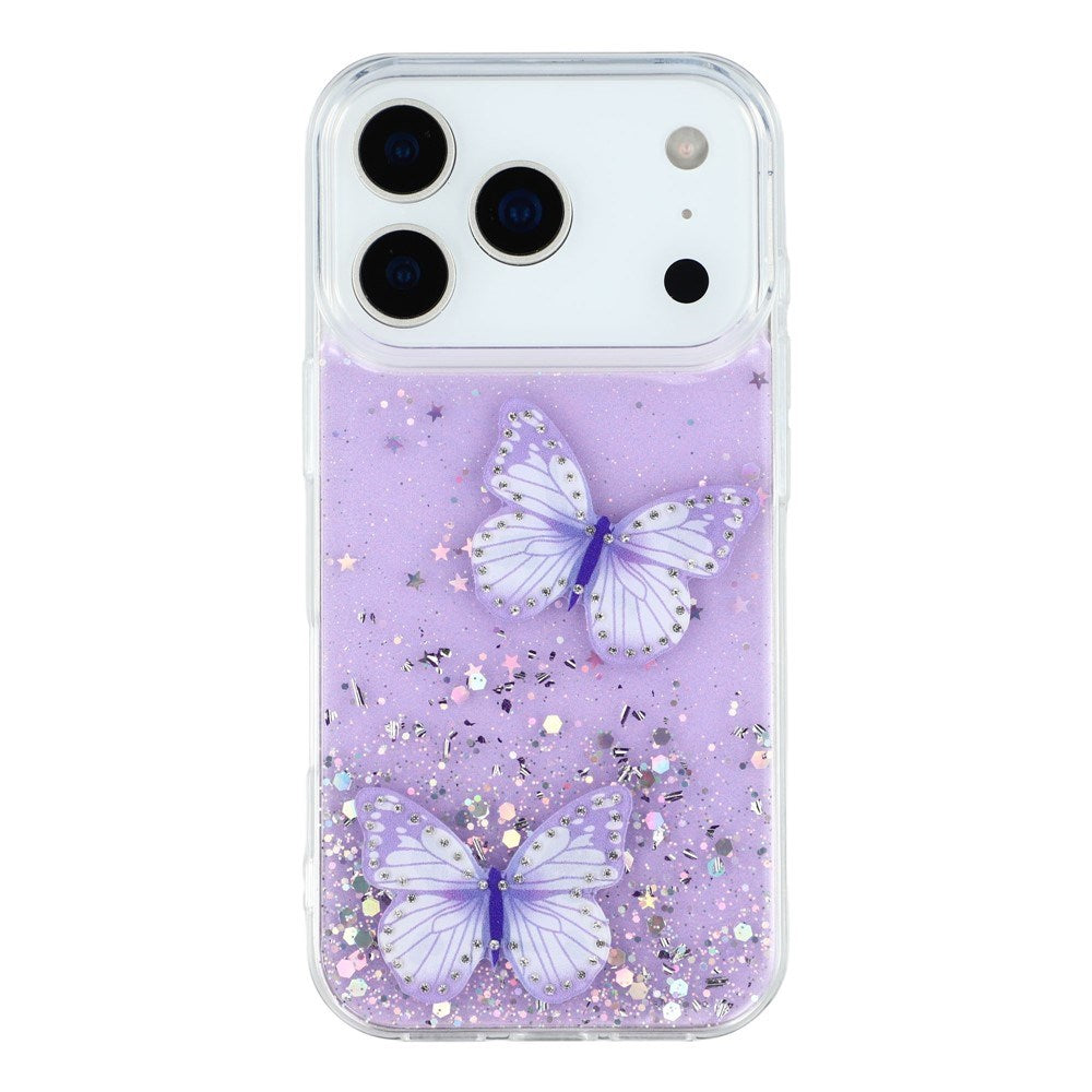 EIDERWOOD iPhone 17 Pro Max Fleksibelt Plast Deksel med Sommerfugler - Gjennomsiktig / Lilla