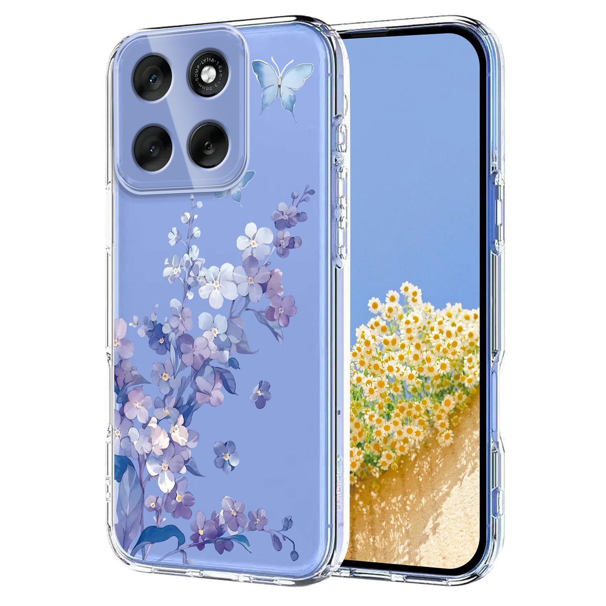 EIDERWOOD Motorola Moto G56 Fleksibelt Plast Deksel med Blomstermotiv - Gjennomsiktig / Fioler