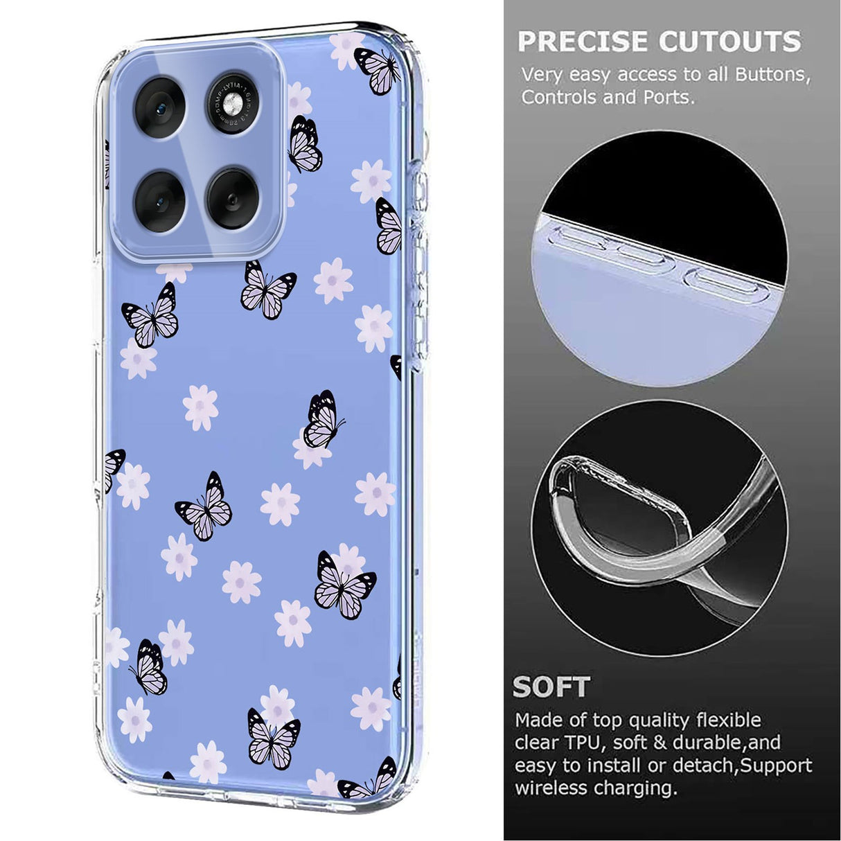 EIDERWOOD Motorola Moto G56 Fleksibelt Plast Deksel med Blomstermotiv - Gjennomsiktig / Sommerfugler