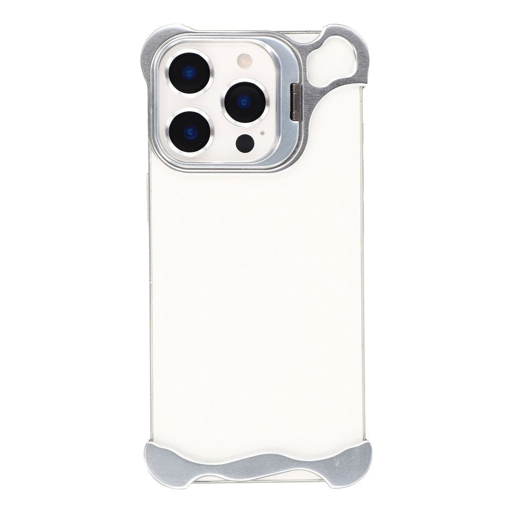 iPhone 16 Pro Todelt Metall Bumper Deksel m. Støttefunksjon & Linsebeskytter - Sølv