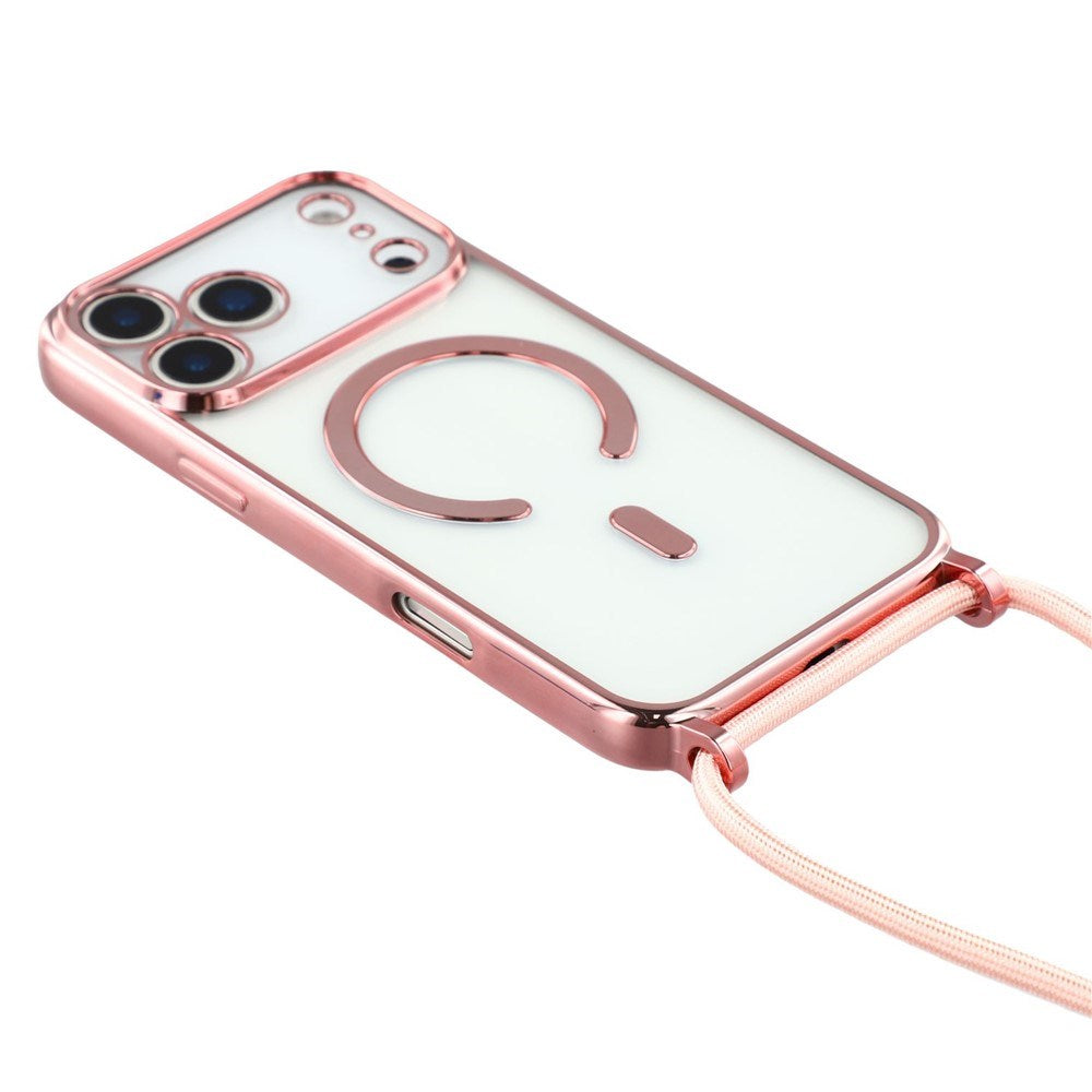 EIDERWOOD iPhone 17 Pro Max Fleksibelt Plast Deksel med Justerbar Stropp - MagSafe Kompatibel - Gjennomsiktig / Rosa