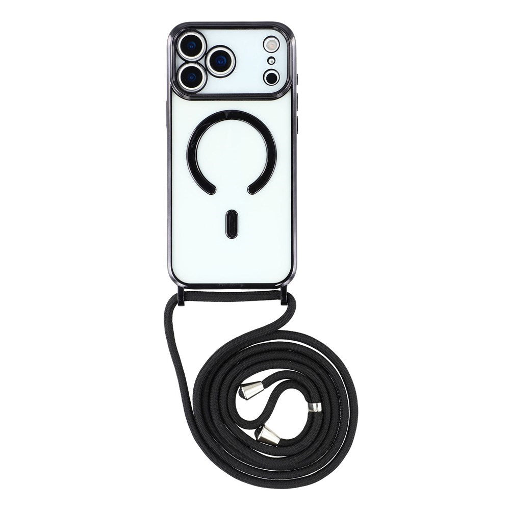 EIDERWOOD iPhone 17 Pro Max Fleksibelt Plast Deksel med Justerbar Stropp - MagSafe Kompatibel - Gjennomsiktig / Svart