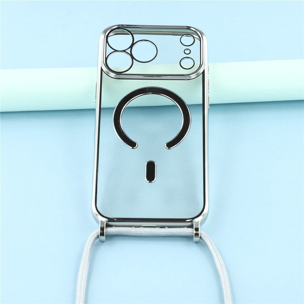 EIDERWOOD iPhone 17 Pro Fleksibelt Plast Deksel med Justerbar Stropp - MagSafe Kompatibel - Gjennomsiktig / Sølv