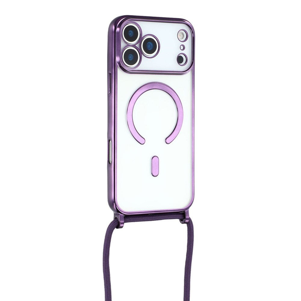 EIDERWOOD iPhone 17 Pro Fleksibelt Plast Deksel med Justerbar Stropp - MagSafe Kompatibel - Gjennomsiktig / Lilla