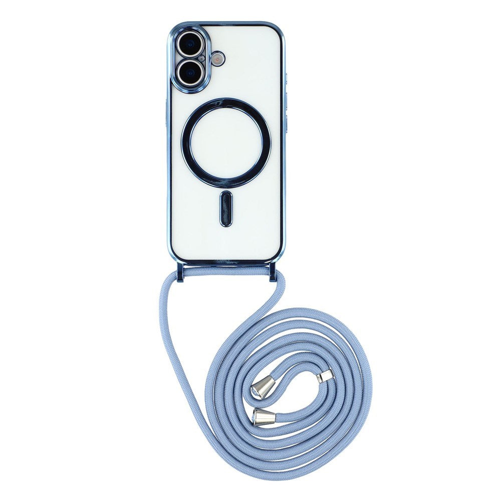 EIDERWOOD iPhone 17 Fleksibelt Plast Deksel med Justerbar Stropp - MagSafe Kompatibel - Gjennomsiktig / Blå