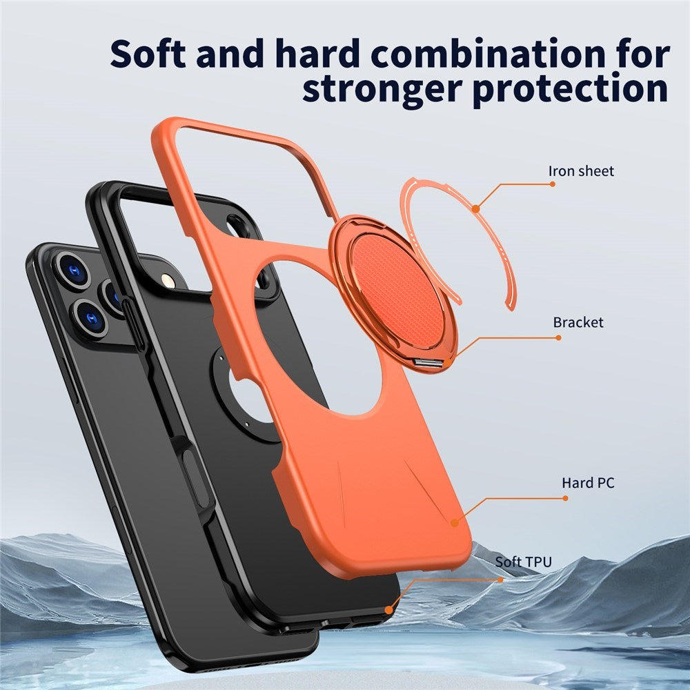 EIDERWOOD iPhone 17 Pro Deksel med Roterende Kickstand – MagSafe Kompatibel – Oransje