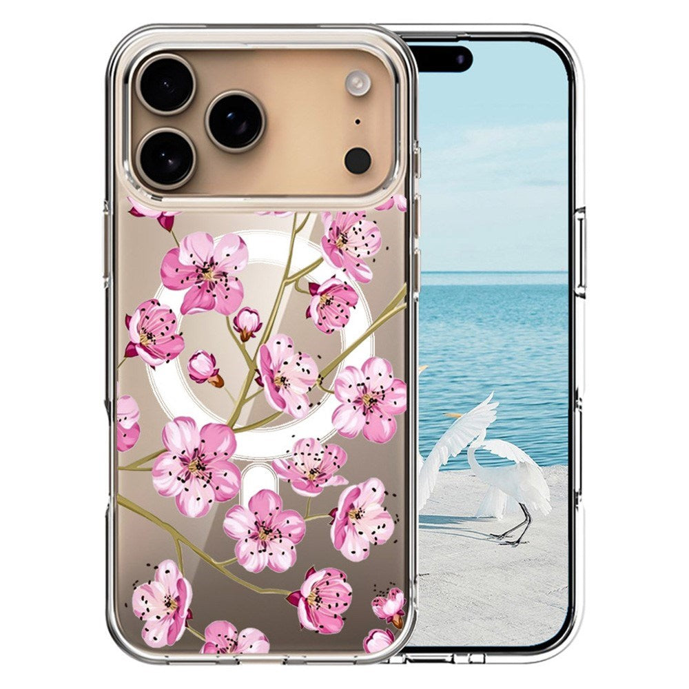 EIDERWOOD iPhone 17 Pro Hybrid Plast Deksel – MagSafe-kompatibelt – Rosa Blomster
