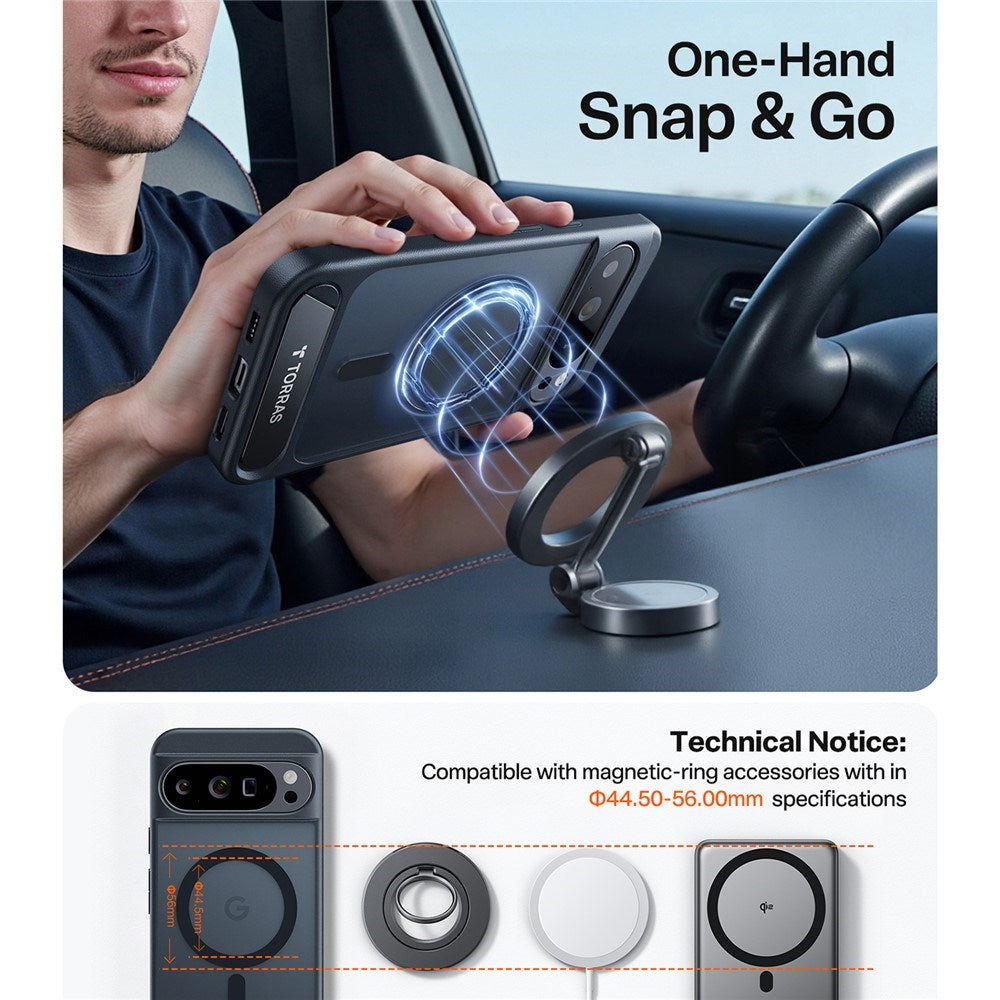 Google Pixel 10 Pro XL TORRAS Ostand L1 Hybrid Deksel m. Kickstand – MagSafe Kompatibel – Svart