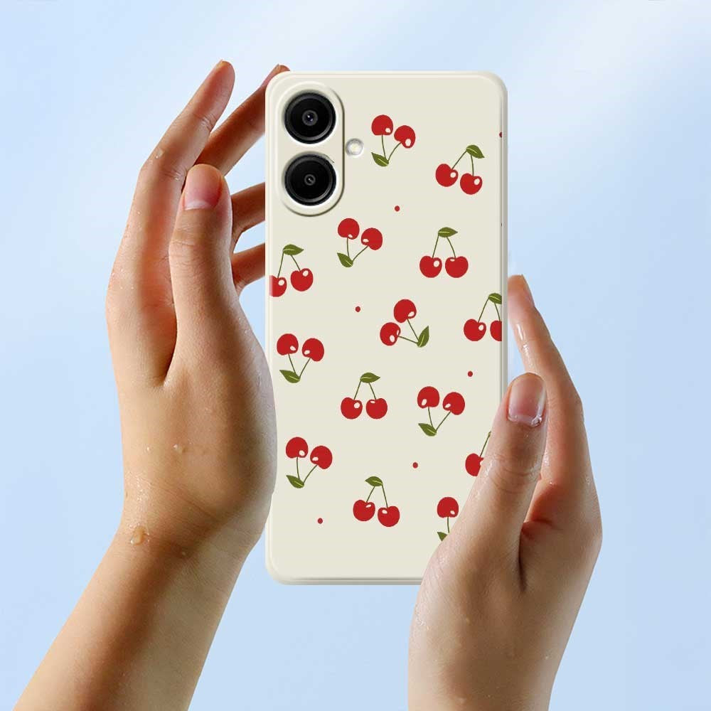 Samsung Galaxy A07 EIDERWOOD Fleksibelt Plast Deksel med Kirsebærtrykk - Hvit