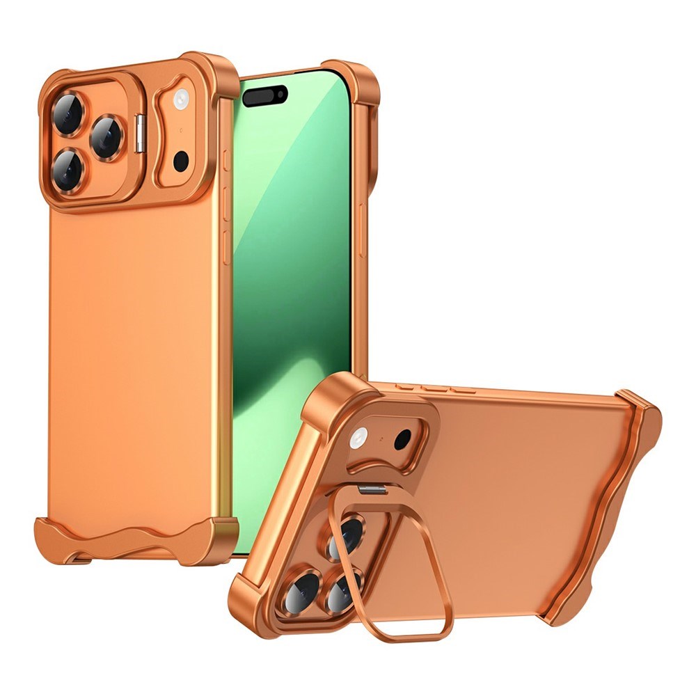 iPhone 17 Pro Todelt Metall Bumper Deksel m. Støttefunksjon & Linsebeskytter - Oransje