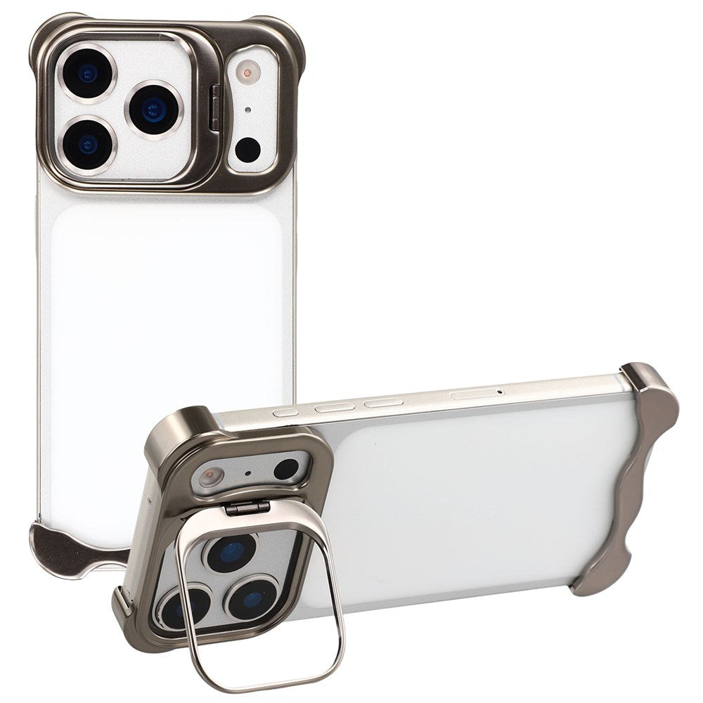 iPhone 17 Pro Todelt Metall Bumper Deksel m. Støttefunksjon & Linsebeskytter - Titanium