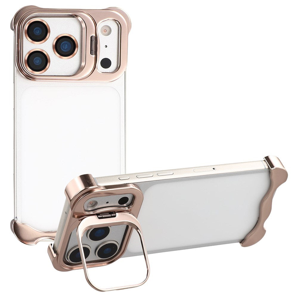 iPhone 17 Pro Todelt Metall Bumper Deksel m. Støttefunksjon & Linsebeskytter - Gull