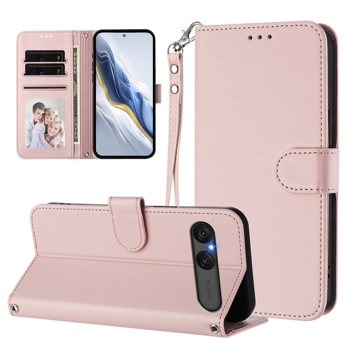 EIDERWOOD Sony Xperia 10 VII Kunstskinn Flip Deksel m. Kortholder & Stropp - Rosa
