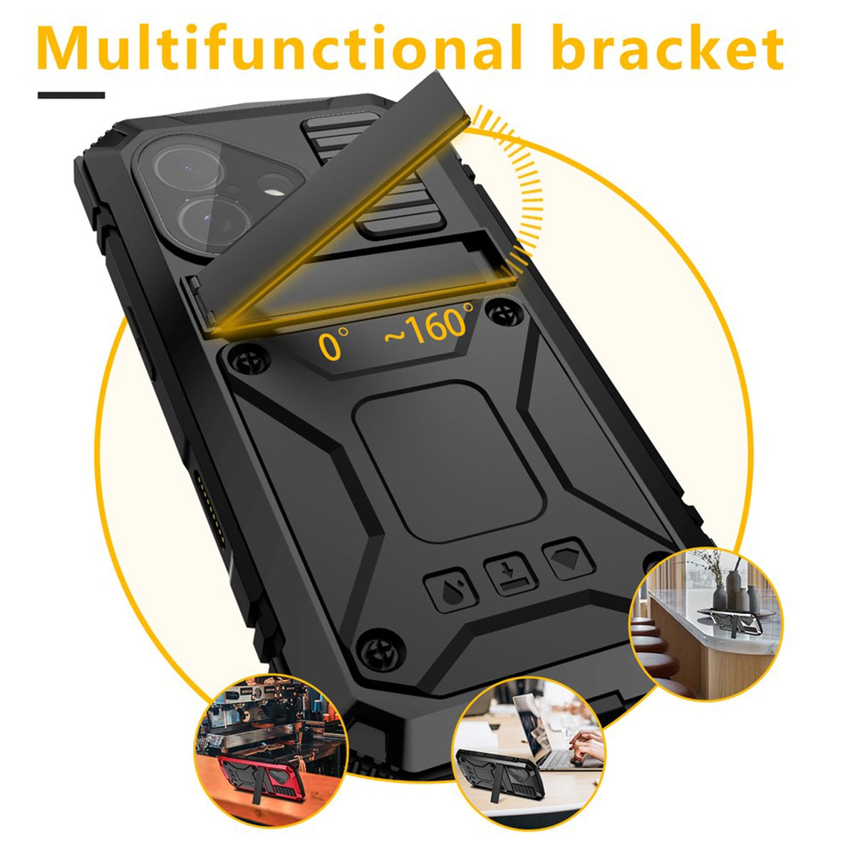 iPhone 17 R-JUST Hybrid Robust Deksel m. Innebygd Skjermbeskyttelse & Kickstand - Svart