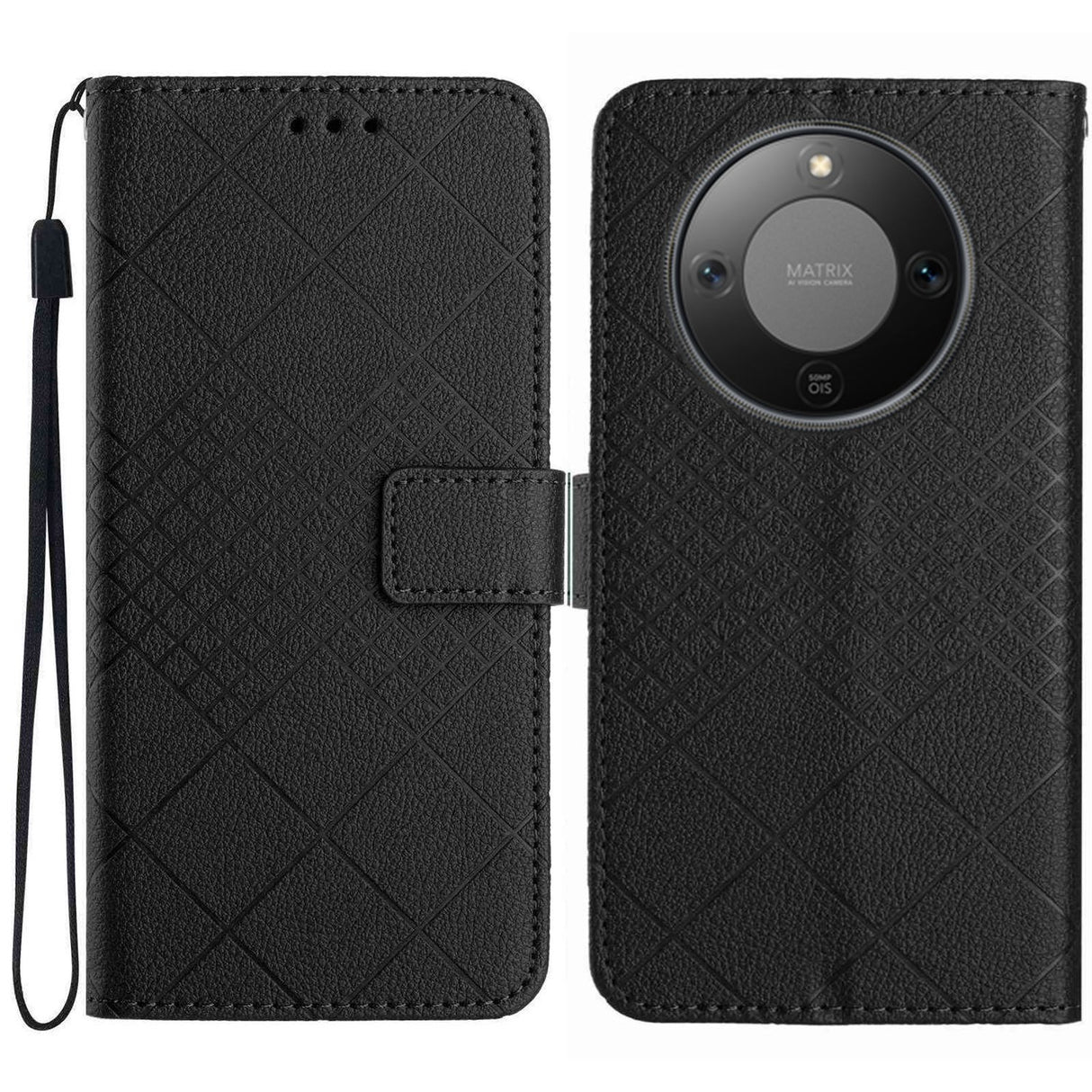 Honor Magic8 Lite EIDERWOOD Kunstskinn Flip Deksel m. Stropp – Svart