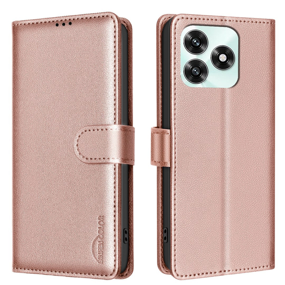 Honor X5c Plus BINFEN Kunstskinn Flip Deksel med RFID Blokkering - Rose Gold