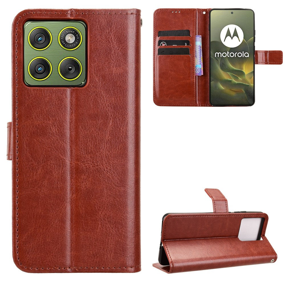 Motorola Edge 70 EIDERWOOD Kunstskinn Deksel med Stropp & Kortholder – Brun