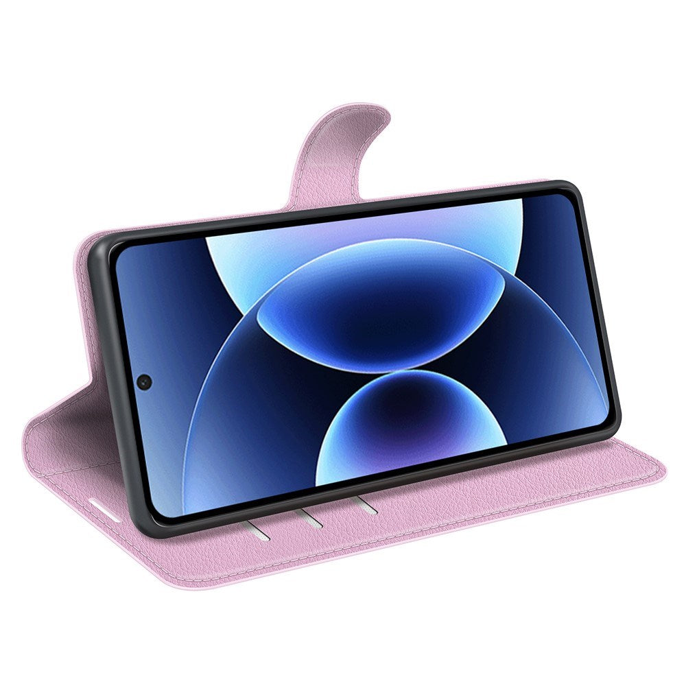 Xiaomi 17 Pro AMORUS Litchi Tekstur Kunstlær Flip Deksel m. Kortholder - Rosa