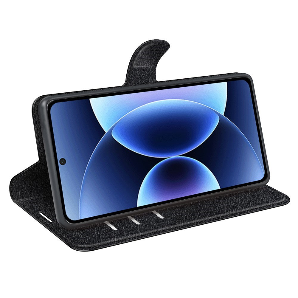 Xiaomi 17 Pro Max AMORUS Litchi Tekstur Kunstlær Flip Deksel m. Kortholder - Svart