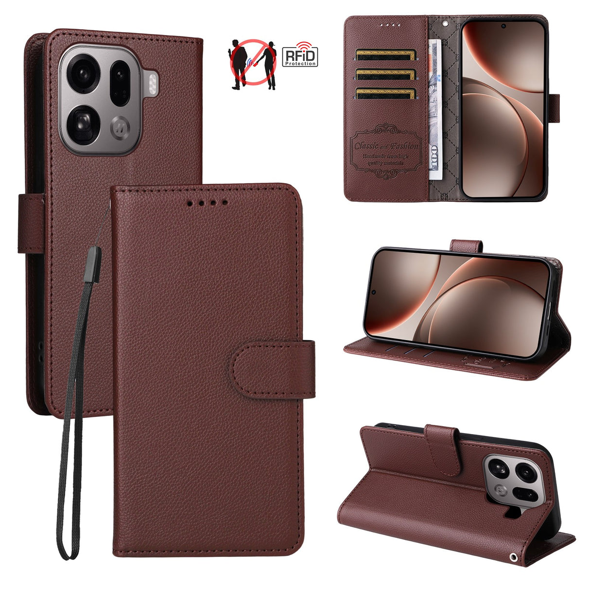EIDERWOOD OPPO Find X9 Pro Kunstskinn Flip Deksel m. Strop - Brun