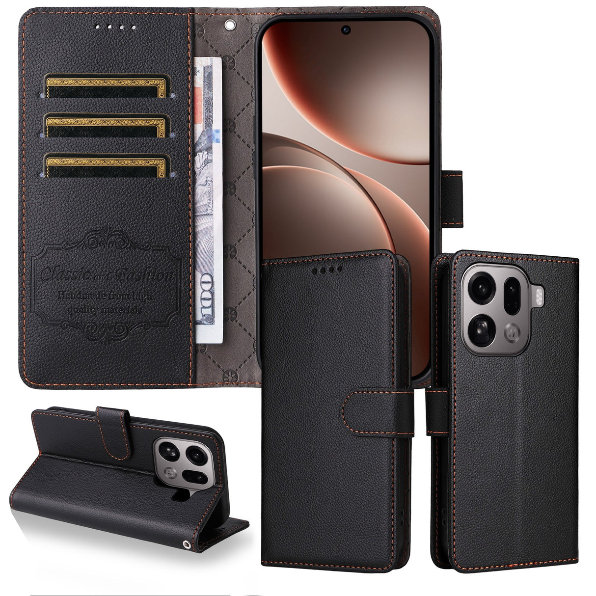 EIDERWOOD OPPO Find X9 Pro Kunstskinn Flip Deksel m. Strop - Svart