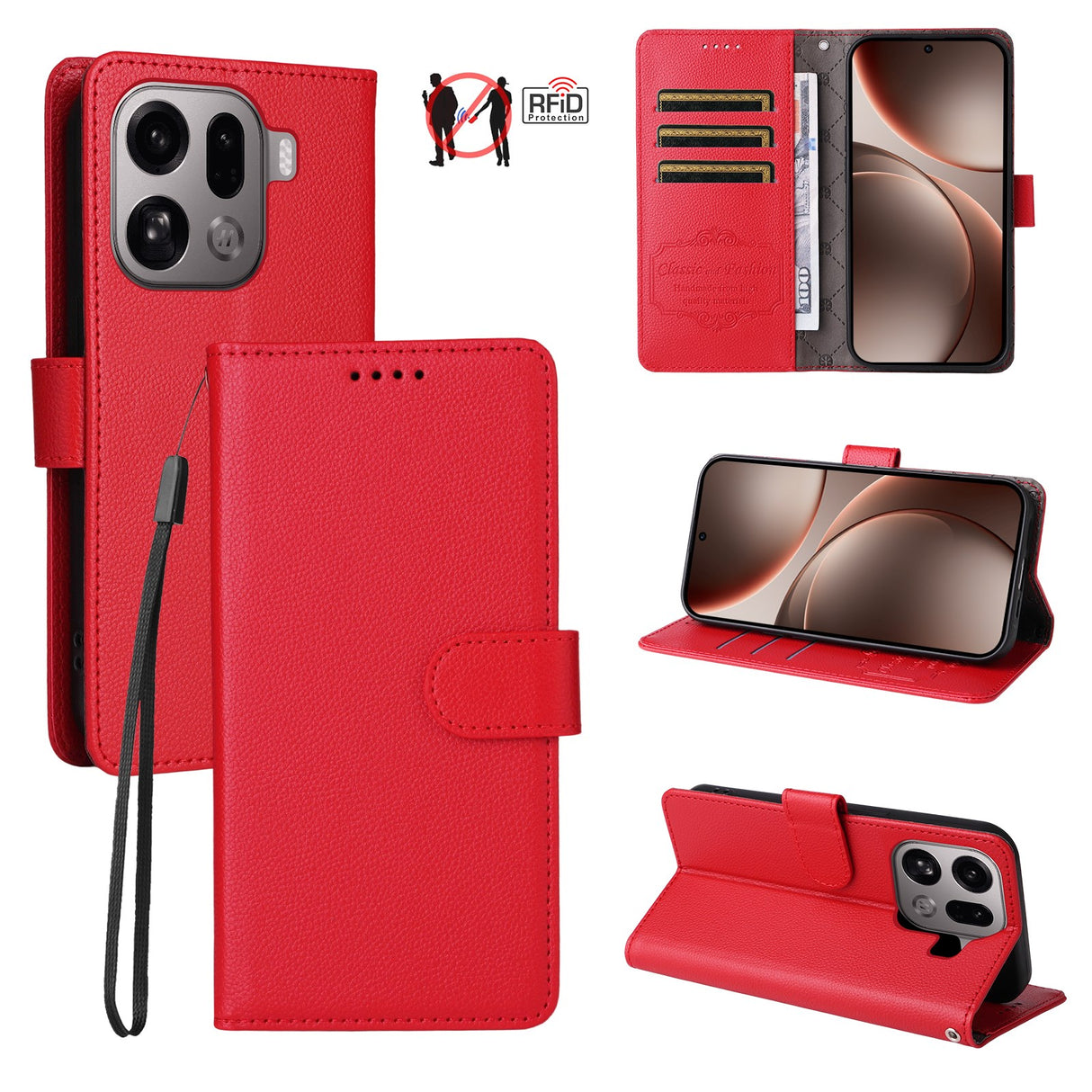 EIDERWOOD OPPO Find X9 Pro Kunstskinn Flip Deksel m. Strop - Rød