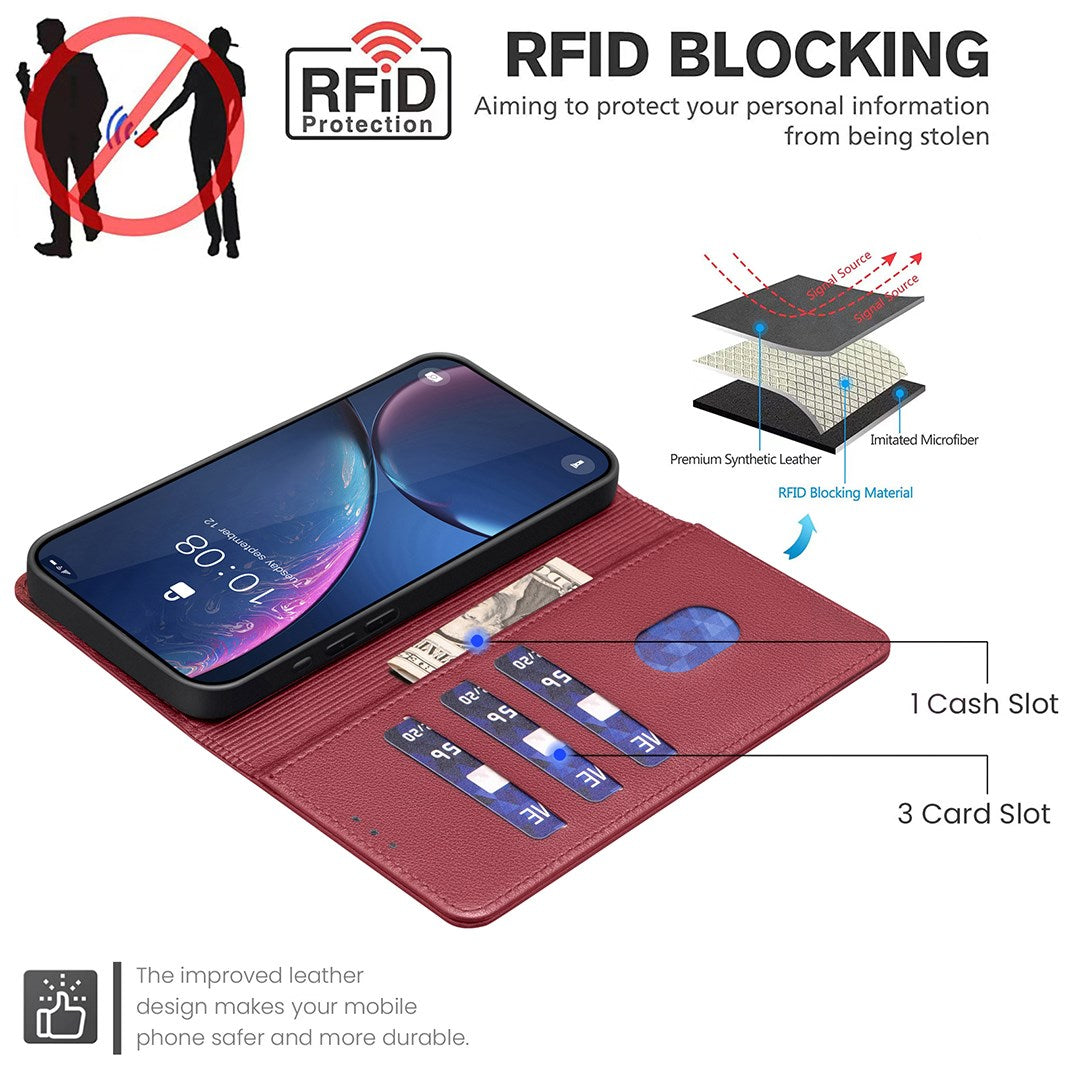 Samsung Galaxy S26+ (Plus) BINFEN Kunstskinn Flip Deksel med RFID Blokkering - Rød