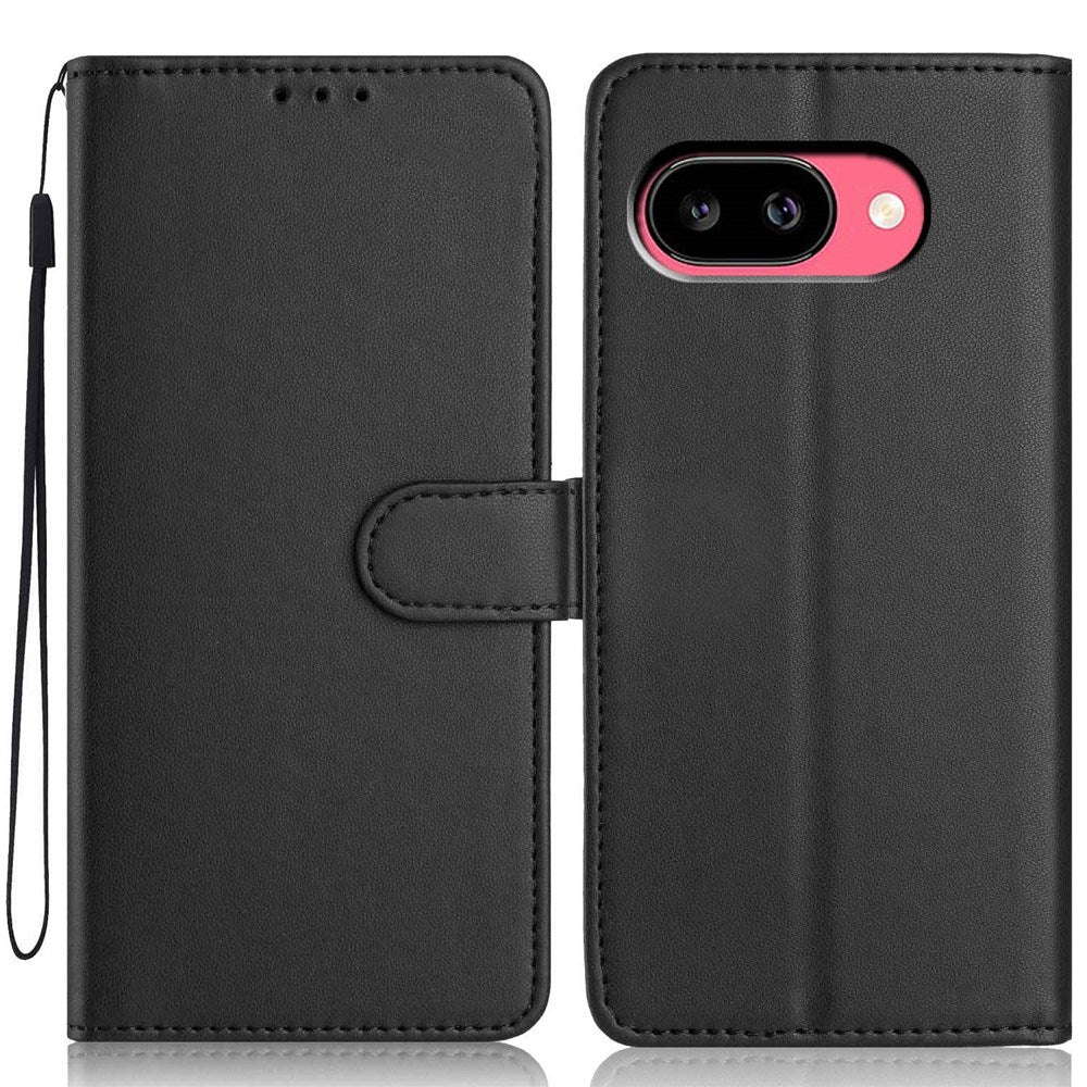 Google Pixel 10a EIDERWOOD Kunstskinn Flip Deksel m. Stropp & Utfellbar Kortholder – Svart