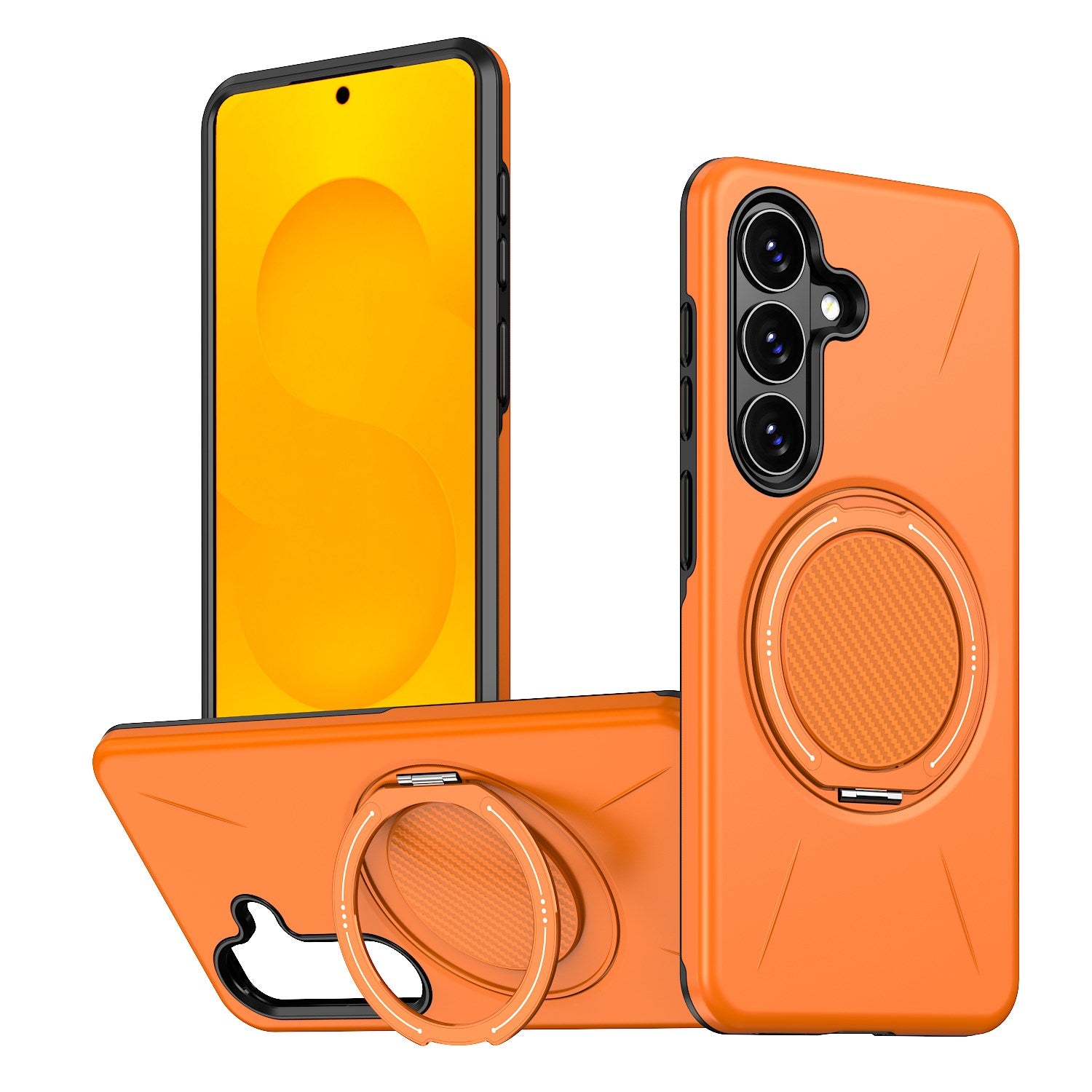 Samsung Galaxy S26 EIDERWOOD Hybrid Plast Deksel m. Roterende Kickstand – Oransje