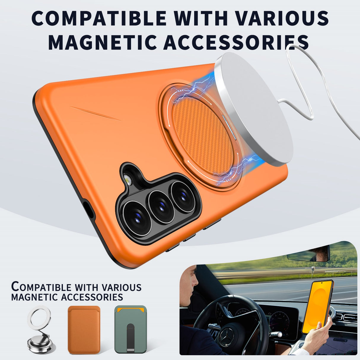 Samsung Galaxy S26 EIDERWOOD Hybrid Plast Deksel m. Roterende Kickstand – Oransje