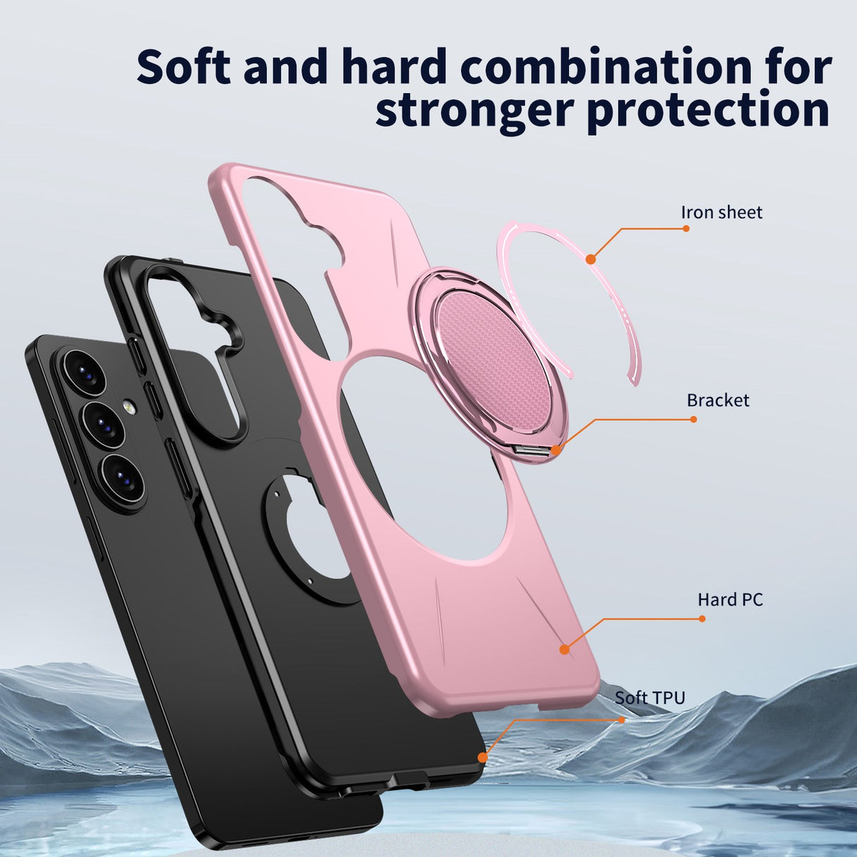 Samsung Galaxy S26 EIDERWOOD Hybrid Plast Deksel m. Roterende Kickstand – Rosa