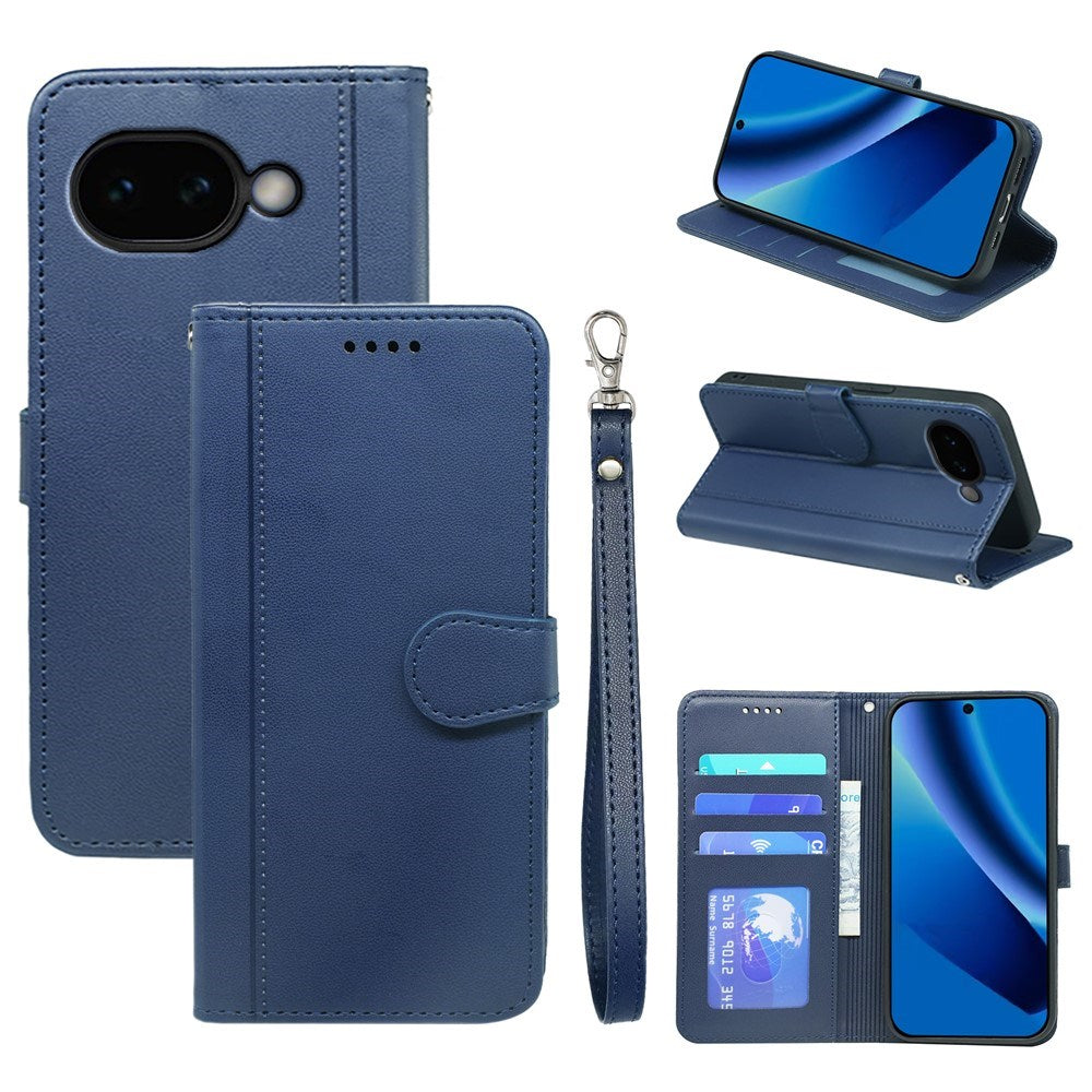 Google Pixel 10a EIDERWOOD Kunstskinn Flip Deksel m. Kortholder & Støttefunksjon – Blå