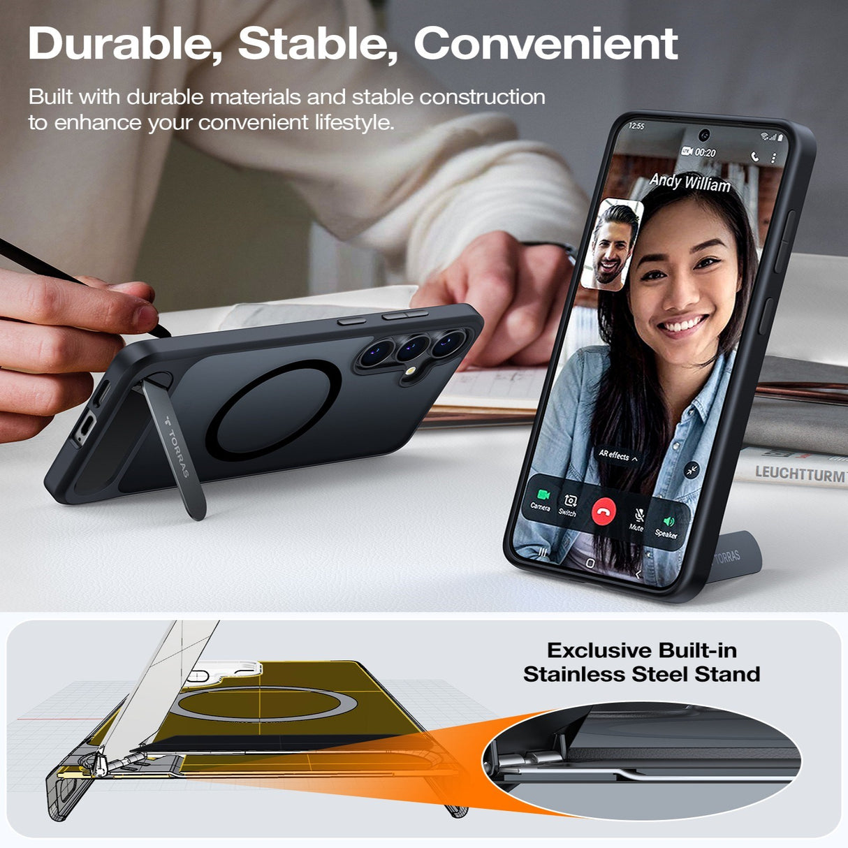 Samsung Galaxy S26+ (Plus) TORRAS Ostand L1 Hybrid Plast Deksel m. Ståfunksjon - MagSafe Kompatibel - Svart