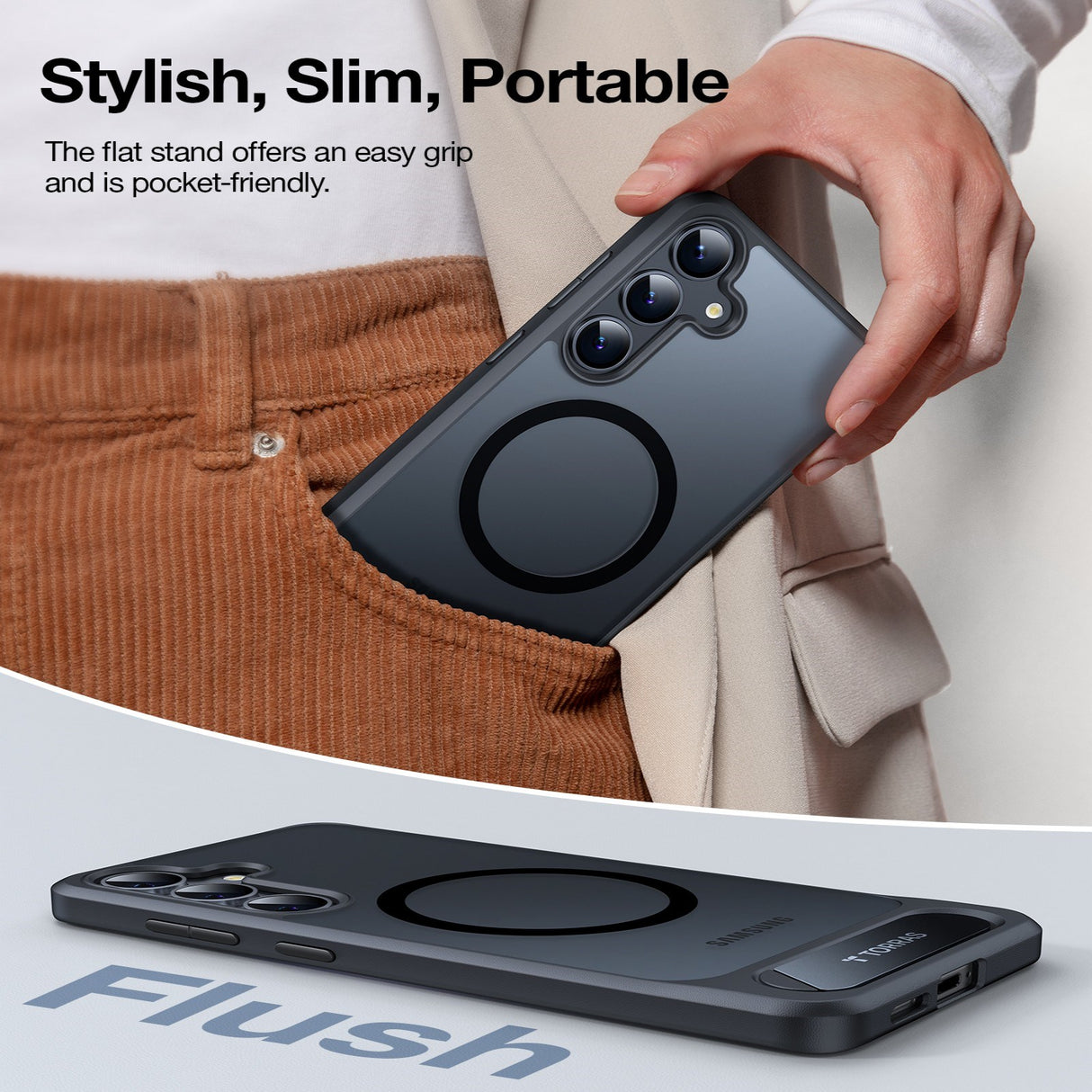 Samsung Galaxy S26+ (Plus) TORRAS Ostand L1 Hybrid Plast Deksel m. Ståfunksjon - MagSafe Kompatibel - Svart