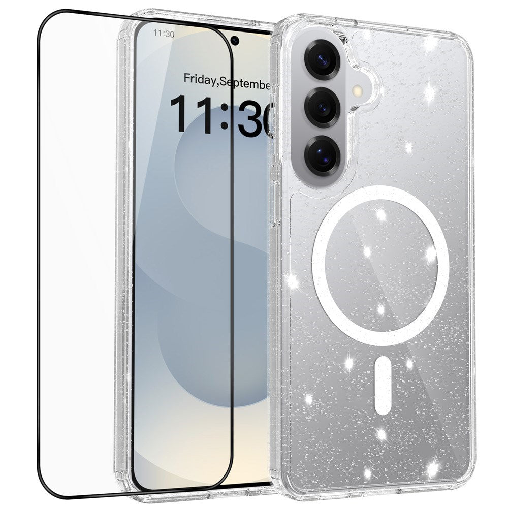 Samsung Galaxy S26+ (Plus) EIDERWOOD Magnetisk Plast Glitter Deksel m. Skjermbeskyttelsesglass – MagSafe Kompatibel – Gjennomsiktig