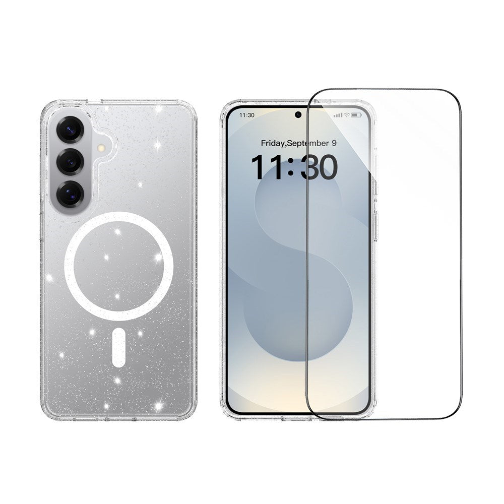 Samsung Galaxy S26+ (Plus) EIDERWOOD Magnetisk Plast Glitter Deksel m. Skjermbeskyttelsesglass – MagSafe Kompatibel – Gjennomsiktig
