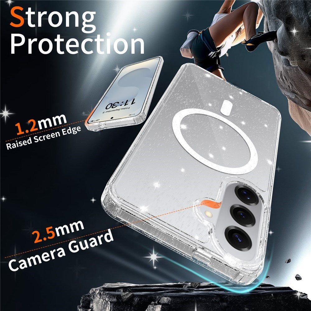 Samsung Galaxy S26+ (Plus) EIDERWOOD Magnetisk Plast Glitter Deksel m. Skjermbeskyttelsesglass – MagSafe Kompatibel – Gjennomsiktig
